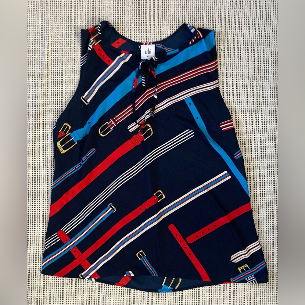 CAbi Medium Hold Up Top Keyhole Tie Front Navy Winding Belts Tank Faye